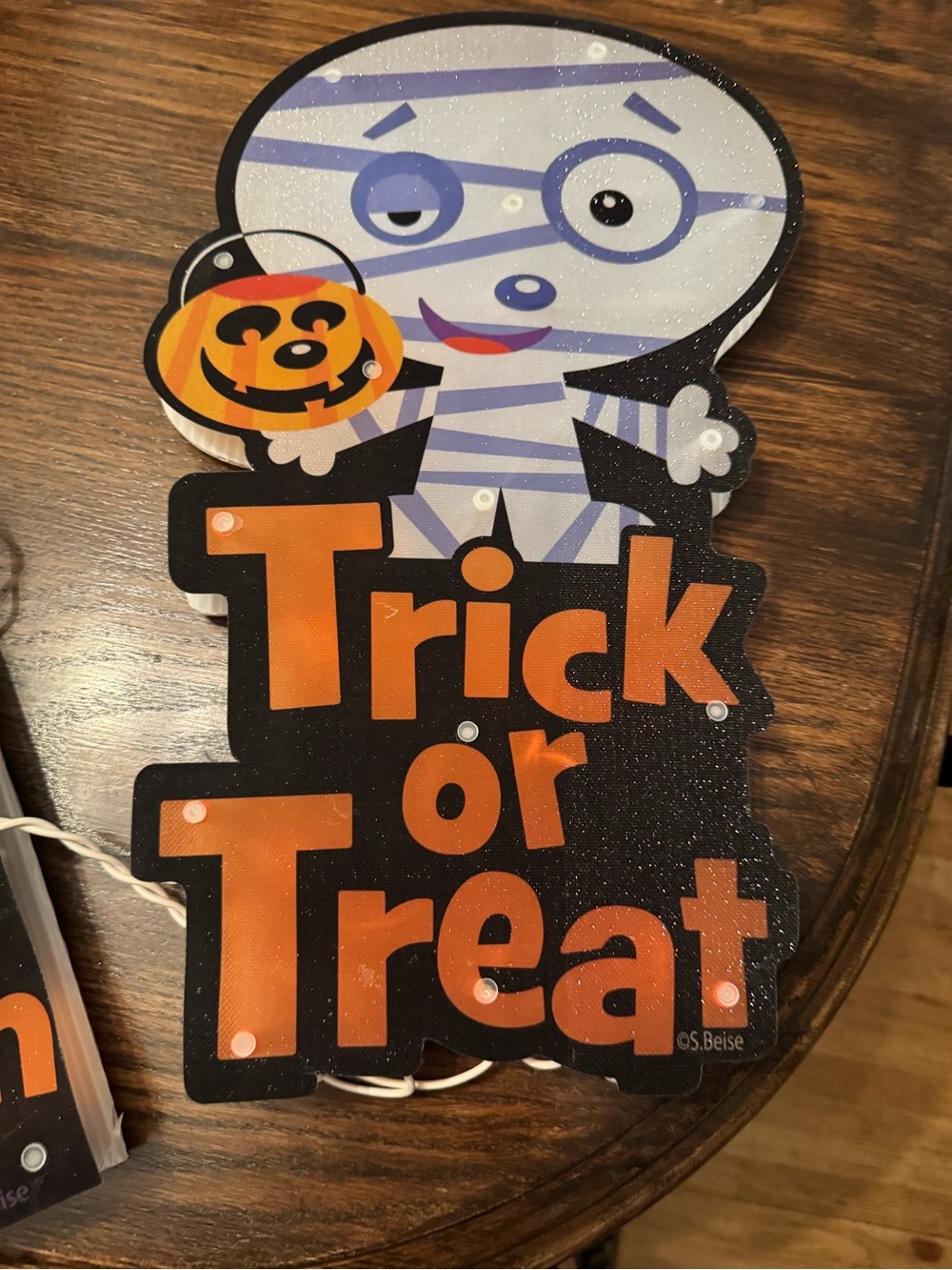 Halloween 'Trick or Treat' Mummy Light-Up Sign - Orange & Black